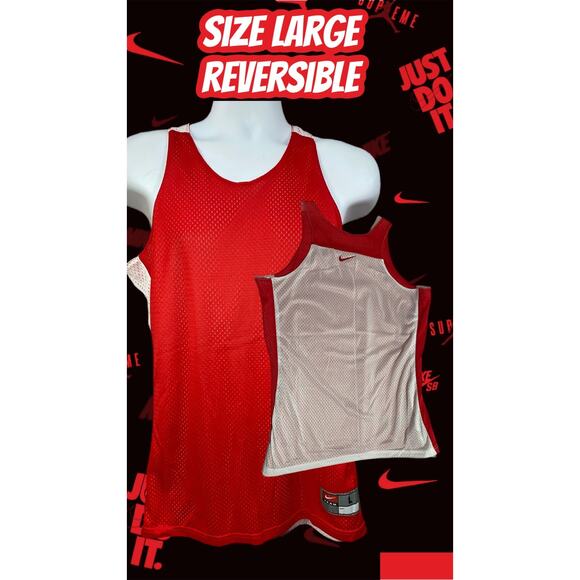 NIKE Team Reversible Tank Top Jersey Size Large Red White Vintage 90s Men's - Picture 1 of 9